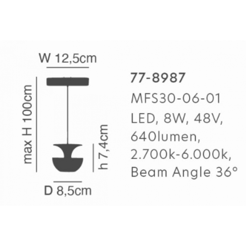 MFS30-06-01 MAGNETIC FLEX  Smart 48V Pendant Module 8W 640Lm Dim 2700K-6000K Lightings Surface