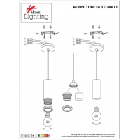 SE21-GM-4-GR1 ADEPT TUBE Gold Matt Pendant Black Metal Grid+