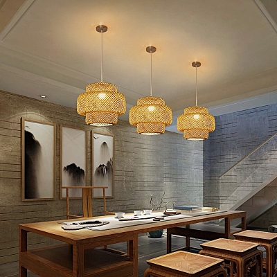 SE21-BA-30 POT  PENDANT  BAMBOO STEEL 30*30*120cm, E27 2 YEARS WARRANTY