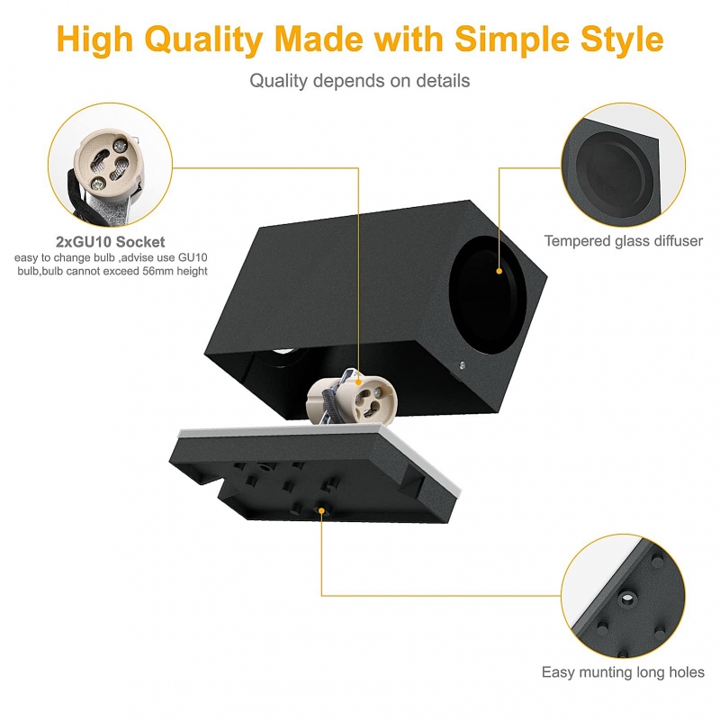SE-WL-S1-DG CUADRO DOWN WALL LAMP GU10 DARK GREY BODY ALUMINIUM