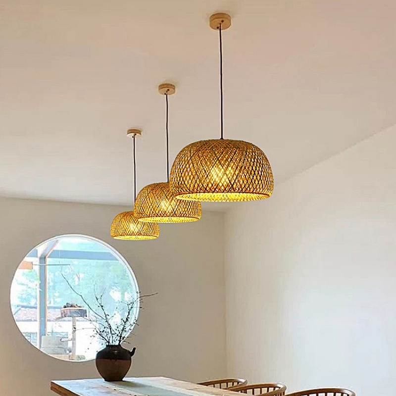 SE21-BA-38 WOVEN  PENDANT  BAMBOO STEEL 38*20*120cm  E27  2 YEARS WARRANTY