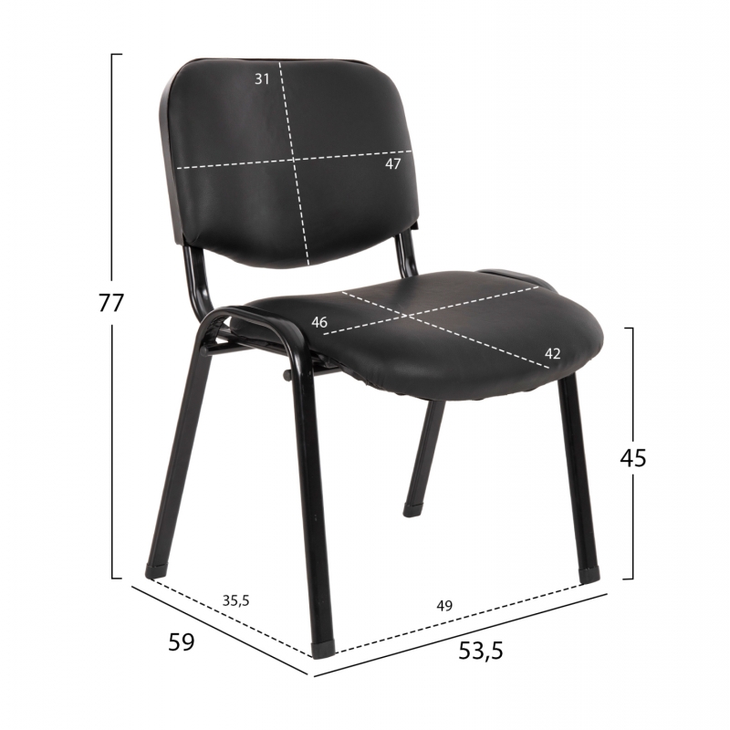 ΚΑΡΕΚΛΑ JANISHA HM1010.01 ΜΕ ΔΕΡΜΑΤΙΝΗ PU ΜΑΥΡΟ 53,5x59x77 εκ.
