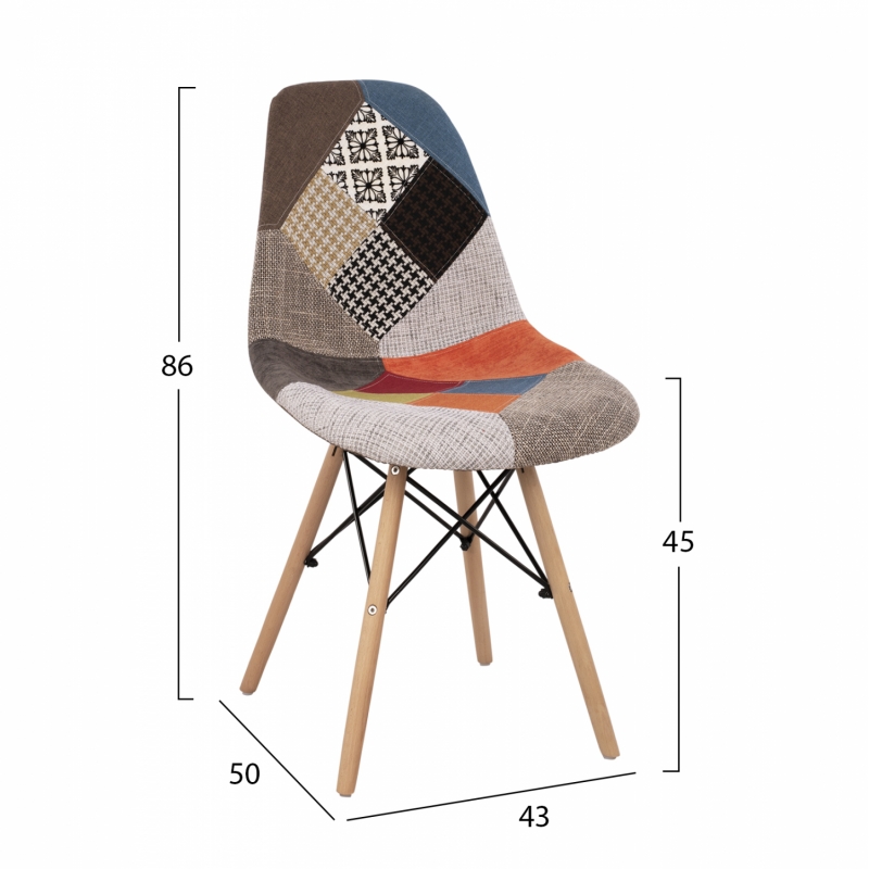 ΚΑΡΕΚΛΑ COSY HM8068 ΜΕ ΞΥΛΙΝΑ ΠΟΔΙΑ ΚΑΙ ΚΑΘΙΣΜΑ PATCWORK 43x50x86 εκ.