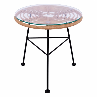 ΤΡΑΠΕΖΙ ΜΕΤΑΛΛΙΚΟ ALLEGRA HM5459 ΜΕ WICKER ΜΠΕΖ ΚΑΙ ΓΥΑΛΙ Φ45Χ46Υεκ.