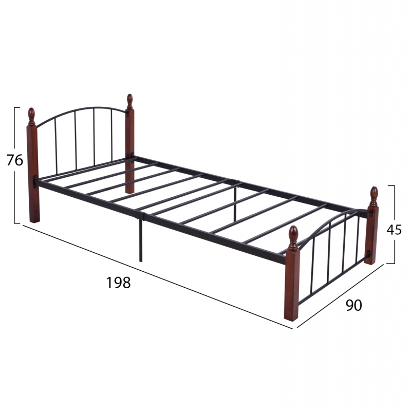 ΚΡΕΒΑΤΙ MAKAI ΜΕΤΑΛΛΟ RUBBERWOOD ΚΑΡΥΔΙ--ΓΙΑ ΣΤΡΩΜΑ 90X190 HM381