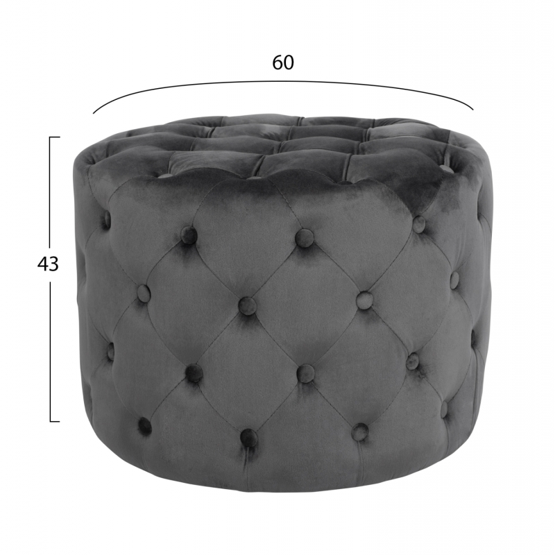 ΣΚΑΜΠΟ KASSIE  ΓΚΡΙ ΒΕΛΟΥΔΟ ΤΥΠΟΥ CHESTERFIELD HM8406.01 Φ60x43Υ εκ.