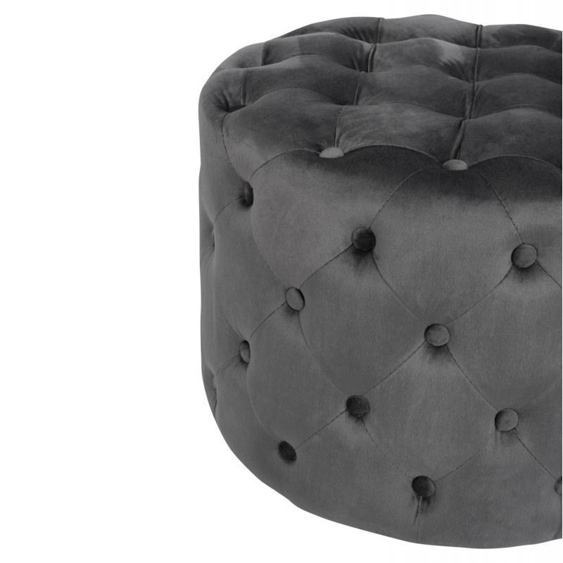 ΣΚΑΜΠΟ KASSIE  ΓΚΡΙ ΒΕΛΟΥΔΟ ΤΥΠΟΥ CHESTERFIELD HM8406.01 Φ60x43Υ εκ.