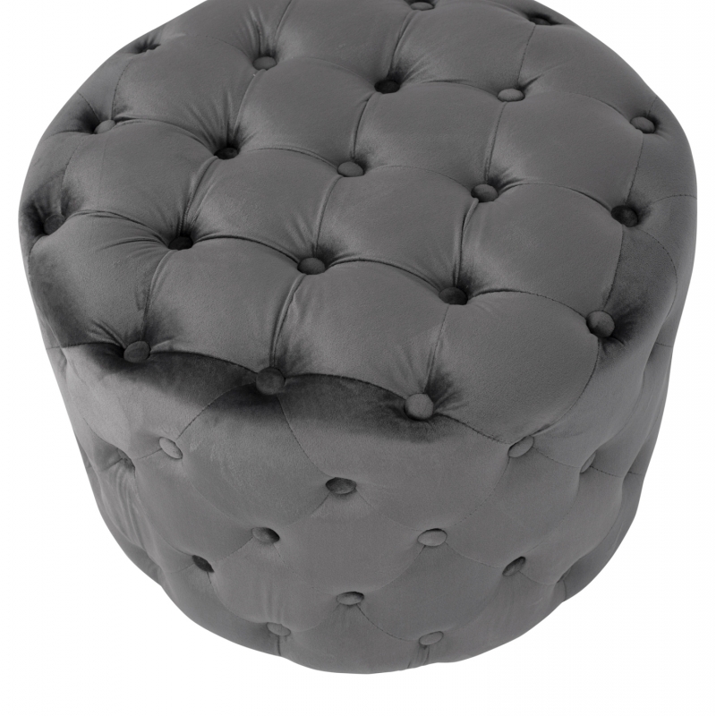 ΣΚΑΜΠΟ KASSIE  ΓΚΡΙ ΒΕΛΟΥΔΟ ΤΥΠΟΥ CHESTERFIELD HM8406.01 Φ60x43Υ εκ.