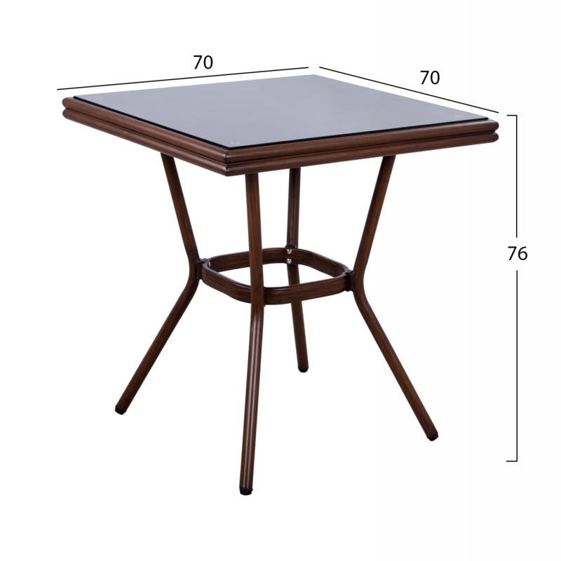 ΤΡΑΠΕΖΙ ΑΛΟΥΜΙΝΙΟΥ HARLOW 70X70X76Υ ΜΕ ΟΨΗ BAMBOO HM5568.03 ΚΑΦΕ ΜΕ ΓΥΑΛΙ ΤΡΑΠΕΖΙ ΑΛΟΥΜΙΝΙΟΥ HARLOW 70X70X76Υ ΜΕ ΟΨΗ BAMBOO HM5568.03 ΚΑΦΕ ΜΕ ΓΥΑΛΙ