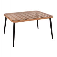 ΤΡΑΠΕΖΙ ΜΕΤΑΛΛΙΚΟ ALLEGRA HM5537 ΜΕ WICKER ΣΕ ΜΠΕΖ ΑΠΟΧΡΩΣΗ & ΓΥΑΛΙ 140X80X78 εκ.