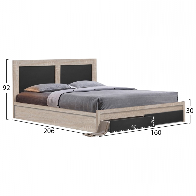 ΚΡΕΒΑΤΙ CAPRI HM312.04 ΜΕ 2 ΣΥΡΤΑΡΙΑ SONOMA-ΓΚΡΙ ΓΙΑ ΣΤΡΩΜΑ 150x200εκ.