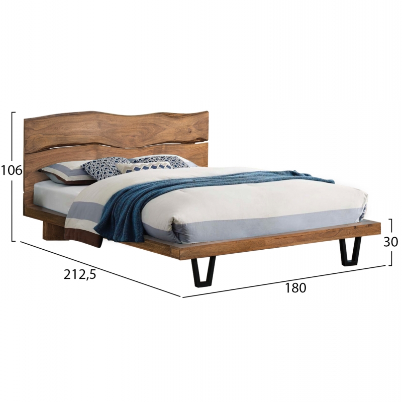 ΚΡΕΒΑΤΙ NICOLE HM8218.11 ΑΠΟ ΜΑΣΙΦ ΞΥΛΟ ΑΚΑΚΙΑΣ 212,5x180x106εκ. ΓΙΑ ΣΤΡΩΜΑ 160Χ200