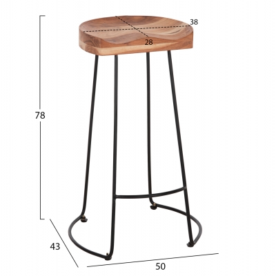 ΣΚΑΜΠΟ BAR ELEANOR HM8363.11 ΜΑΣΙΦ ΞΥΛΟ ΑΚΑΚΙΑΣ-ΜΕΤΑΛΛΟ 50x43x78Υεκ.