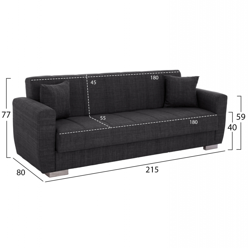 ΚΑΝΑΠΕΣ ΚΡΕΒΑΤΙ POLYA ΤΡΙΘΕΣΙΟΣ HM3240.03 ΓΚΡΙ 215x85x76Υ εκ. ΚΑΝΑΠΕΣ ΚΡΕΒΑΤΙ POLYA ΤΡΙΘΕΣΙΟΣ HM3240.03 ΓΚΡΙ 215x85x76Υ εκ.