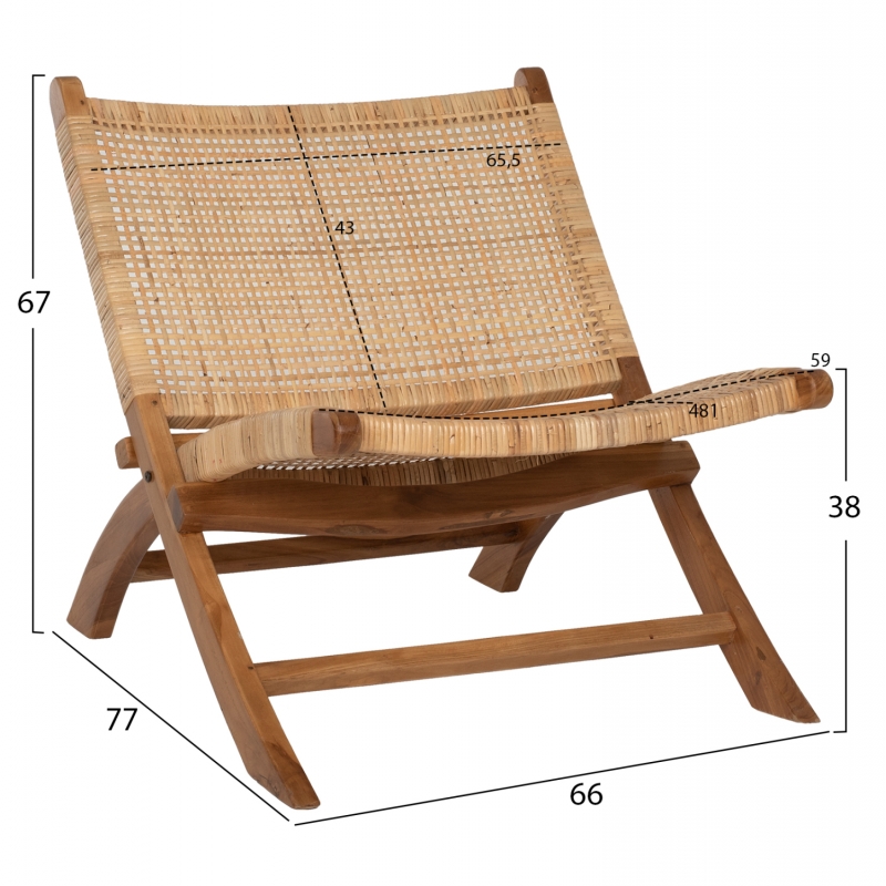ΚΑΡΕΚΛΑ LOUNGE ΑΝΑΔΙΠΛΟΥΜΕΝΗ ANTIL HM9379.01 ΜΑΣΙΦ ΞΥΛΟ ΤEAK ΦΥΣΙΚΟ 66x77x67Yεκ.