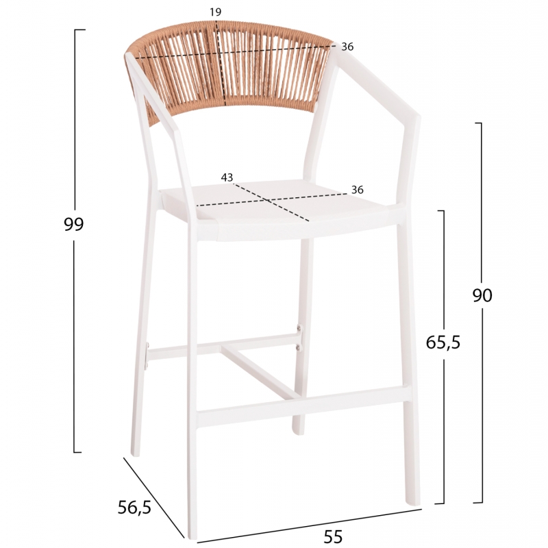 ΣΚΑΜΠΟ ΑΛΟΥΜΙΝΙΟΥ MIRI HM5892.12 ΜΕΣΑΙΟΥ ΥΨΟΥΣ RATTAN & TEXTLINE ΛΕΥΚΟ ΜΠΕΖ 55x56,5x99Y