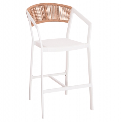 ΣΚΑΜΠΟ ΑΛΟΥΜΙΝΙΟΥ MIRI HM5892.12 ΜΕΣΑΙΟΥ ΥΨΟΥΣ RATTAN & TEXTLINE ΛΕΥΚΟ ΜΠΕΖ 55x56,5x99Y