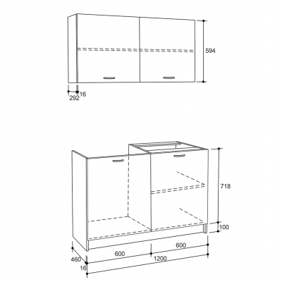 ΣΥΝΘΕΣΗ ΚΟΥΖΙΝΑΣ BLAINE ΜΕΛΑΜΙΝΗ ΓΚΡΙ HM2439.10 120x46-29,2εκ.