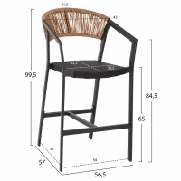 ΣΚΑΜΠΟ ΑΛΟΥΜΙΝΙΟΥ MIRI HM5892.15 ΜΕΣΑΙΟΥ ΥΨΟΥΣ RATTAN & TEXTLINE ΜΑΥΡΟ ΜΠΕΖ 55x56,5x99Υ