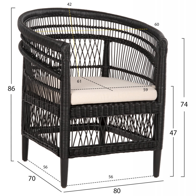 ΠΟΛΥΘΡΟΝΑ MALAWI HM9635.03 ΞΥΛΟ ΜΑΟΝΙ ΜΕ RATTAN ΜΑΥΡΟ--Β'ΔΙΑΛΟΓΗΣ 80x70x86Υεκ.