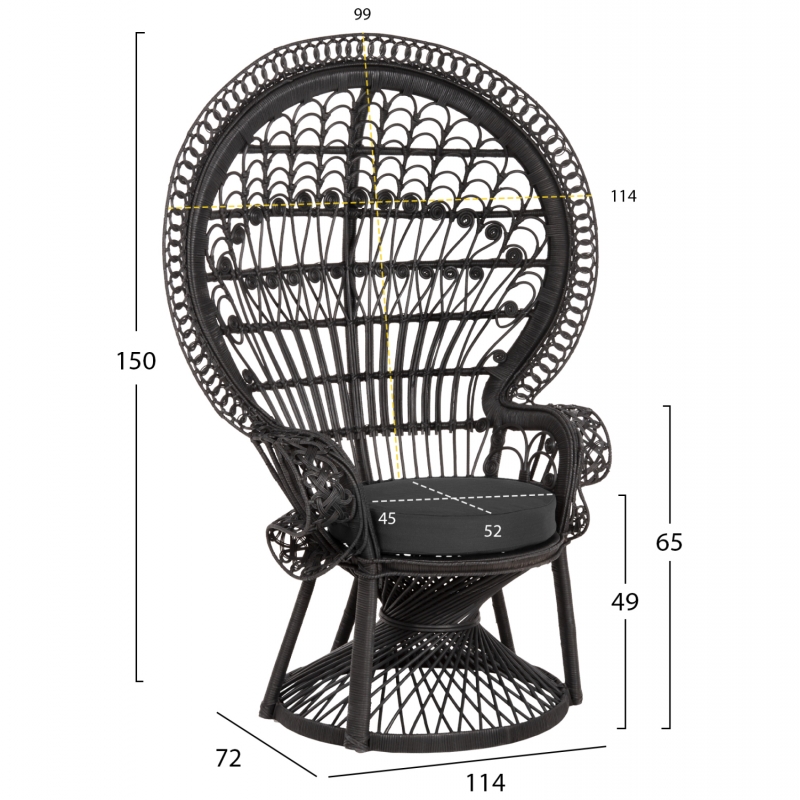 ΠΟΛΥΘΡΟΝΑ ROYAL PEACOCK HM9342.03 RATTAN ΜΑΥΡΟ-ΜΑΞΙΛΑΡΙ ΜΑΥΡΟ 114x72x150Yεκ.