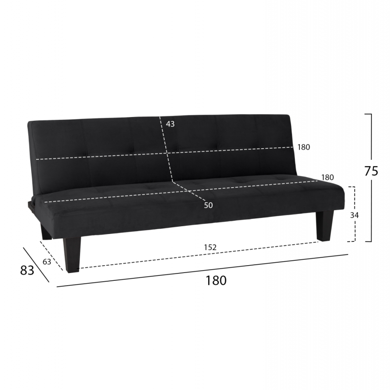 ΚΑΝΑΠΕΣ ΚΡΕΒΑΤΙ ODESSA HM3000.14 ΜΑΥΡΟ ΒΕΛΟΥΔΟ 180x83x75Y εκ.