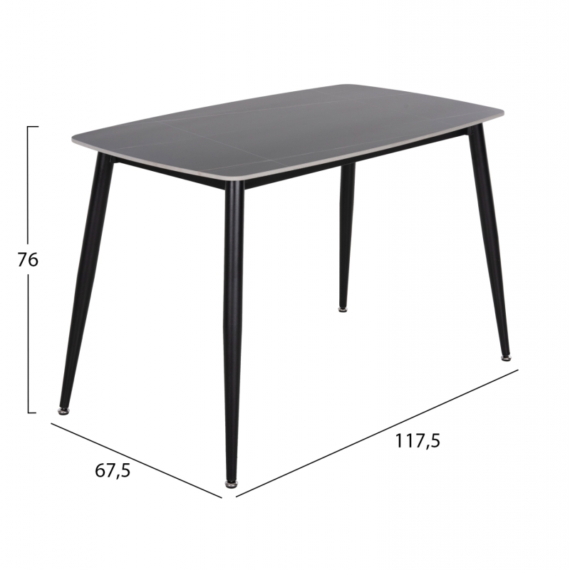 ΤΡΑΠΕΖΙ RAVEN HM9854.02 ΚΕΡΑΜΙΚΟ TOP ΜΑΥΡΟ ΜΑΡΜΑΡΟ-ΜΑΥΡΟ ΜΕΤΑΛΛΟ 120x70x73Υεκ.