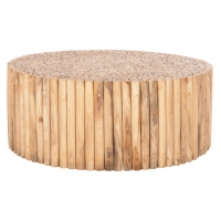 ΤΡΑΠΕΖΙ ΣΑΛΟΝΙΟΥ ΣΤΡΟΓΓΥΛΟ COOTER HM9862 ΚΛΑΔΙΑ TEAK-ΦΥΣΙΚΟ Φ100x40Υεκ.