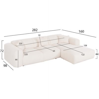 ΚΑΝΑΠΕΣ ΓΩΝΙΑ BRICKEN HM3275.02R ΛΕΥΚΟ ΥΦΑΣΜΑ 110-282x98-160x72Υεκ.