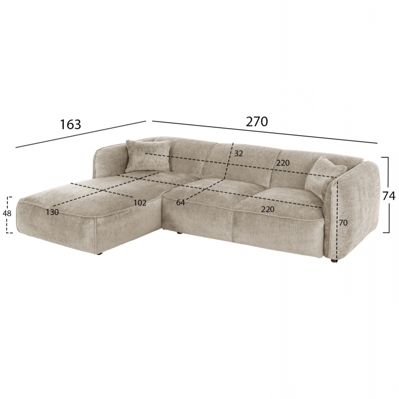 ΚΑΝΑΠΕΣ ΓΩΝΙΑ (ΑΡΙΣΤΕΡΗ) TREAT HM3277.01L ΜΠΕΖ ΥΦΑΣΜΑ 270x163x74Υεκ. ΚΑΝΑΠΕΣ ΓΩΝΙΑ (ΑΡΙΣΤΕΡΗ) TREAT HM3277.01L ΜΠΕΖ ΥΦΑΣΜΑ 270x163x74Υεκ.