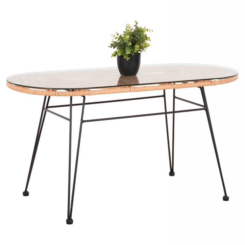ΤΡΑΠΕΖΙ ΟΒΑΛ ΧΑΜΗΛΟ ALLEGRA HM5695.11 ΜΠΕΖ WICKER-ΜΑΥΡΟ ΜΕΤΑΛΛΟ 100x45x51,5Υεκ.