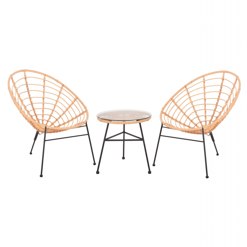 ΣΕΤ ΕΞΩΤΕΡΙΚΟΥ ΧΩΡΟΥ 3ΤΜΧ ALLEGRA HM21047.11 ΜΠΕΖ ΣΥΝΘ.RATTAN-ΜΕΤΑΛΛΟ ΣΕ ΜΑΥΡΟ