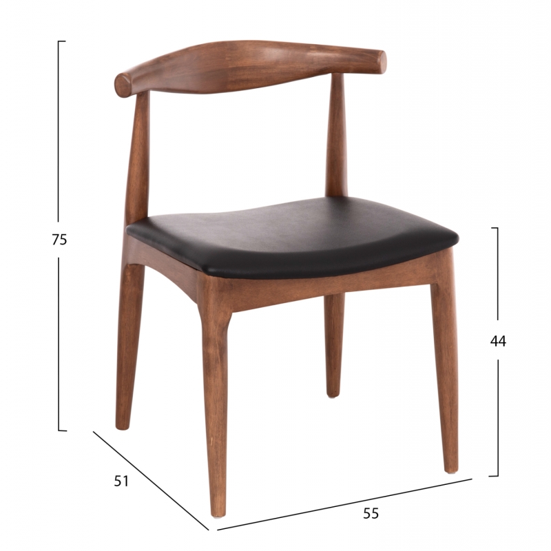 KΑΡΕΚΛΑ ΤΡΑΠΕΖΑΡΙΑΣ ALOR HM9947.03 RUBBERWOOD ΚΑΡΥΔΙ-ΜΑΥΡΟ PU 55x51x75Υεκ