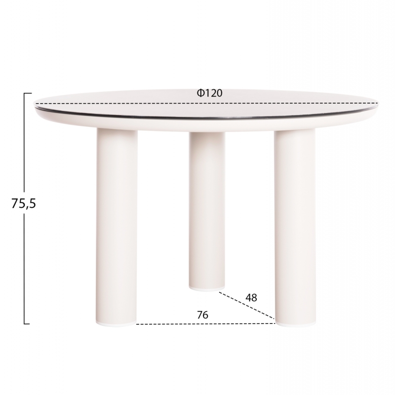 ΤΡΑΠΕΖΙ ΑΛΟΥΜΙΝΙΟΥ DOSUN HM6201.02 ΚΡΕΜ ΣΚΕΛΕΤΟΣ-3D PRINT ΓΥΑΛΙ-ΚΕΡΑΜΙΚΟ LOOK Φ120εκ