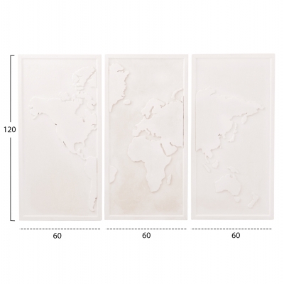 ΠΙΝΑΚΑΣ 3-ΠΤΥΧΟΣ WORLD MAP SANTORINI HM4504 MDF ΣΕ ΥΠΟΛΕΥΚΟ ΧΡΩΜΑ 180x4(πάχος)x120Υεκ.