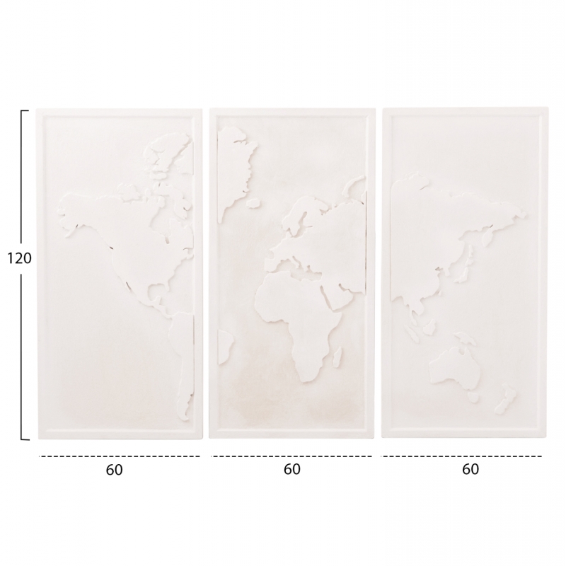 ΠΙΝΑΚΑΣ 3-ΠΤΥΧΟΣ WORLD MAP SANTORINI HM4504 MDF ΣΕ ΥΠΟΛΕΥΚΟ ΧΡΩΜΑ 180x4(πάχος)x120Υεκ.