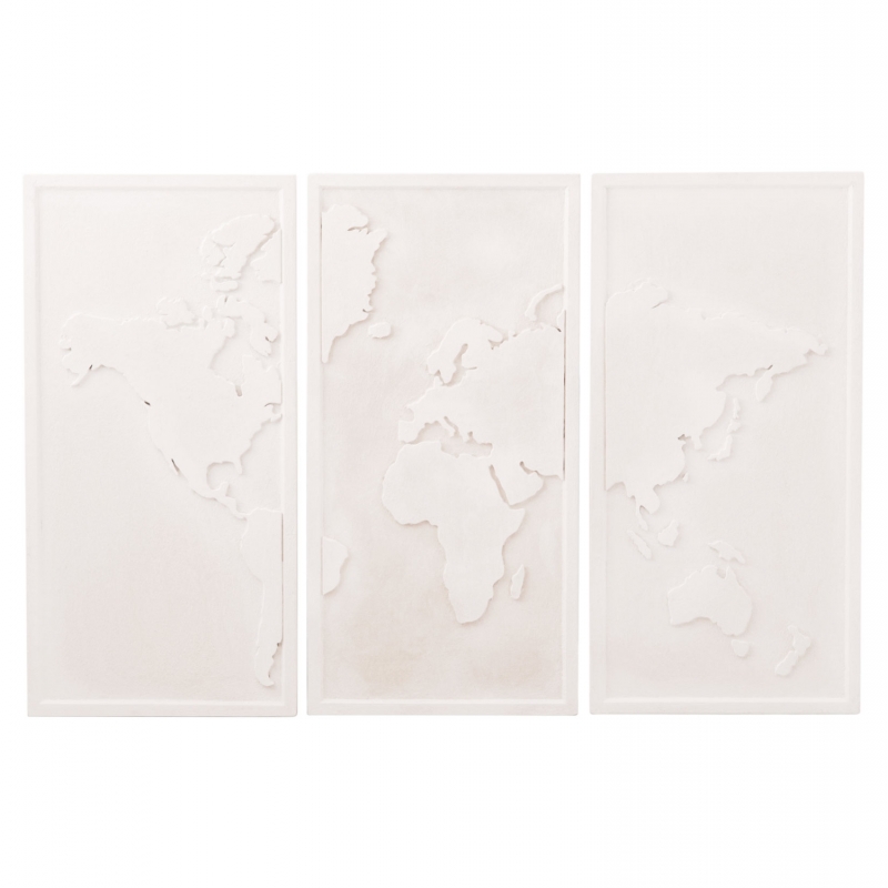 ΠΙΝΑΚΑΣ 3-ΠΤΥΧΟΣ WORLD MAP SANTORINI HM4504 MDF ΣΕ ΥΠΟΛΕΥΚΟ ΧΡΩΜΑ 180x4(πάχος)x120Υεκ.