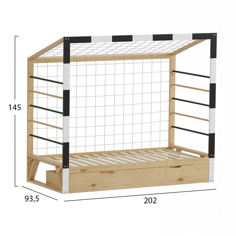 ΚΡΕΒΑΤΙ ΠΑΙΔΙΚΟ τ.MONTESSORI ΜΕ ΣΥΡΤΑΡΙ GOALIE HM700 ΞΥΛΟ ΠΕΥΚΟΥ ΦΥΣΙΚΟ-ΛΕΥΚΟ-ΜΑΥΡΟ- 190x90εκ