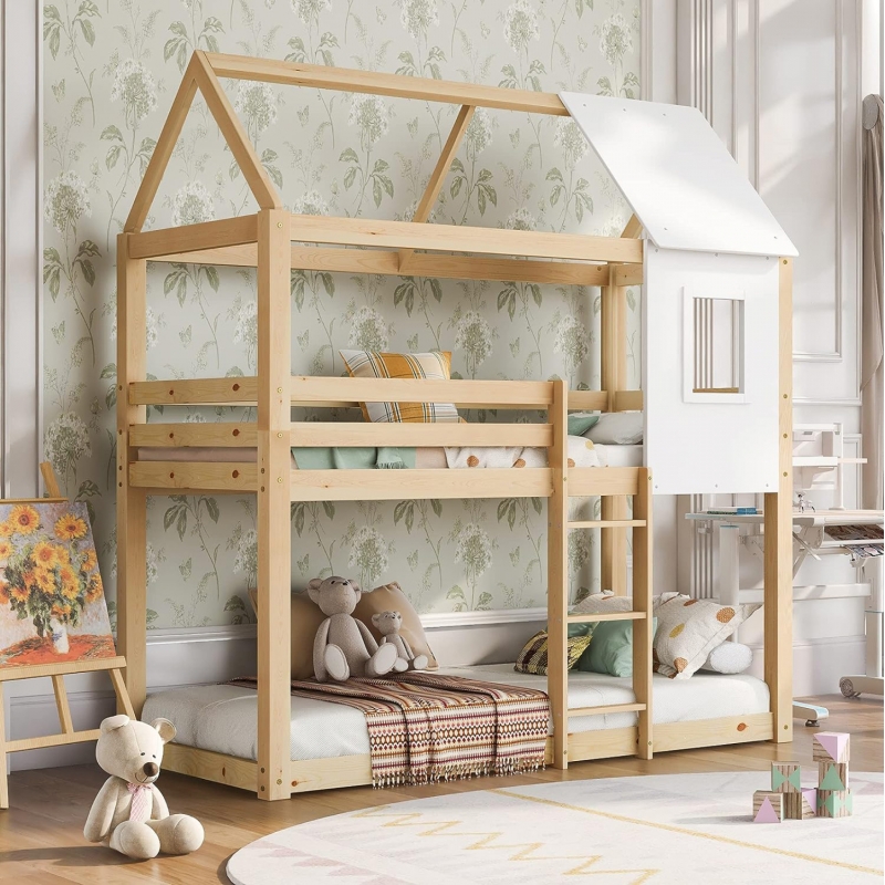 ΠΑΙΔΙΚΗ ΚΟΥΚΕΤΑ ΣΠΙΤΑΚΙ τ.MONTESSORI HOOD HM705.01 ΞΥΛΟ ΠΕΥΚΟΥ ΣΕ ΦΥΣΙΚΟ-ΣΤΡΩΜΑΤΑ 190x90εκ