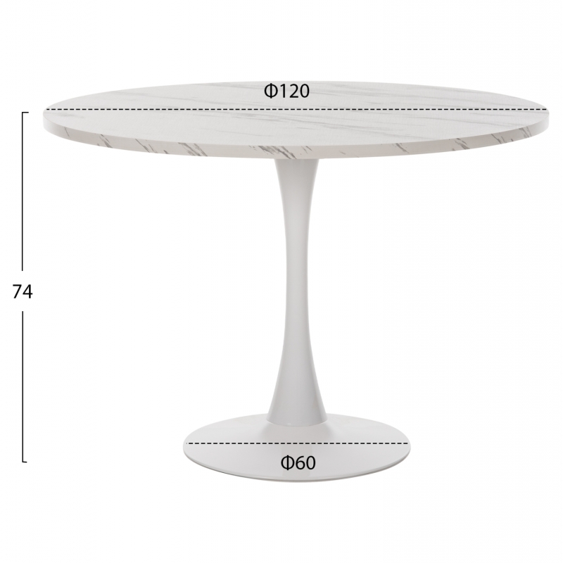 ΤΡΑΠΕΖΙ ΤΡΑΠΕΖΑΡΙΑΣ ROLLO HM9422.11 ΣΤΡΟΓΓΥΛΟ WHITE MARBLE Φ120x74Yεκ.