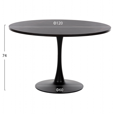 ΤΡΑΠΕΖΙ ΤΡΑΠΕΖΑΡΙΑΣ ROLLO HM9422.12 ΣΤΡΟΓΓΥΛΟ BLACK MARBLE Φ120x74Yεκ.