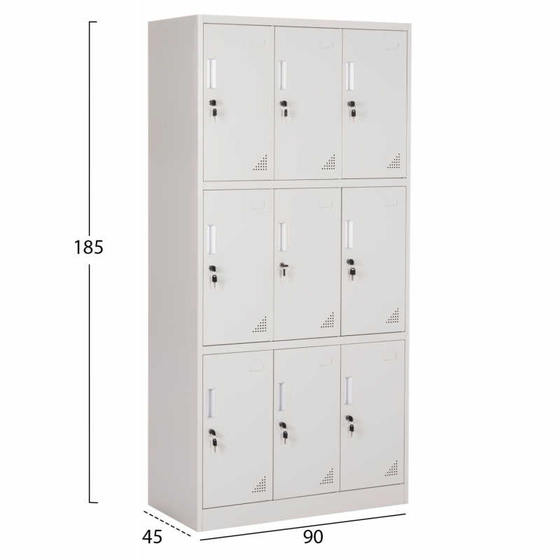 ΦΟΡΙΑΜΟΣ ΜΕΤΑΛΛΙΚΟΣ MALMOE HM5636.11 9 ΝΤΟΥΛΑΠΑΚΙΑ ΜΕ ΚΛΕΙΔΑΡΙΕΣ-ΓΚΡΙ 90x45x185Υεκ.