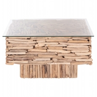 ΤΡΑΠΕΖΙ ΣΑΛΟΝΙΟΥ ΤΕΤΡΑΓΩΝΟ SPARROW HM9960 DRIFTWOOD--ΓΥΑΛΙ 95x95x51,5Υεκ.