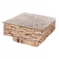 ΤΡΑΠΕΖΙ ΣΑΛΟΝΙΟΥ ΤΕΤΡΑΓΩΝΟ SPARROW HM9960 DRIFTWOOD--ΓΥΑΛΙ 95x95x51,5Υεκ.