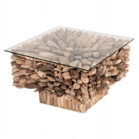 ΤΡΑΠΕΖΙ ΣΑΛΟΝΙΟΥ ΤΕΤΡΑΓΩΝΟ SPARROW HM9961 DRIFTWOOD--ΓΥΑΛΙ 75x75x51Υεκ.