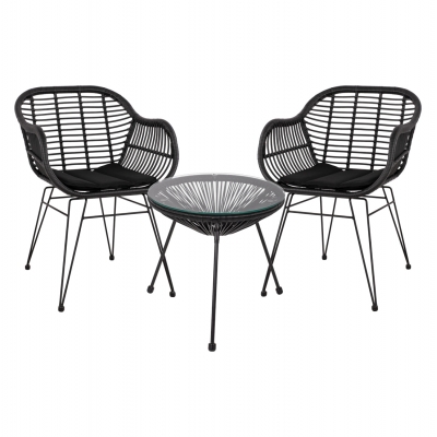 ΣΕΤ ΤΡΑΠΕΖΑΡΙΑΣ 3ΤΜΧ HM11871 ΜΕΤΑΛΛΟ & RATTAN ΣΕ ΜΑΥΡΟ ΧΡΩΜΑ