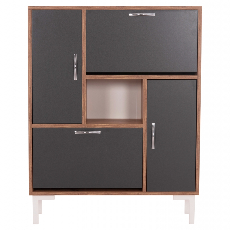 ΠΑΠΟΥΤΣΟΘΗΚΗ MEDY HM18187.02 ΜΕΛΑΜΙΝΗ ΣΕ ΦΥΣΙΚΟ & ΑΝΘΡΑΚΙ-ΜΑΥΡΑ ΠΟΔΙΑ 85x30x108.5Υεκ