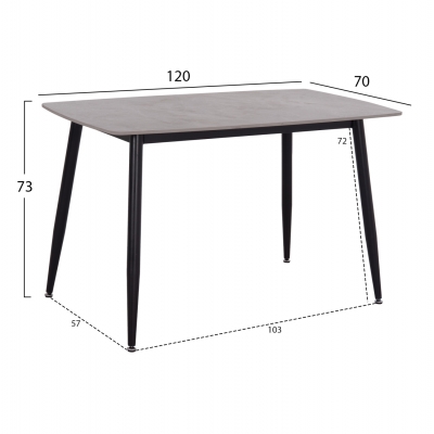 ΤΡΑΠΕΖΙ RAVEN HM9854.13 ΚΕΡΑΜΙΚΟ TOP ΓΚΡΙ ΜΑΡΜΑΡΟ-ΜΑΥΡΟ ΜΕΤΑΛΛΟ 120x70x73Υεκ.