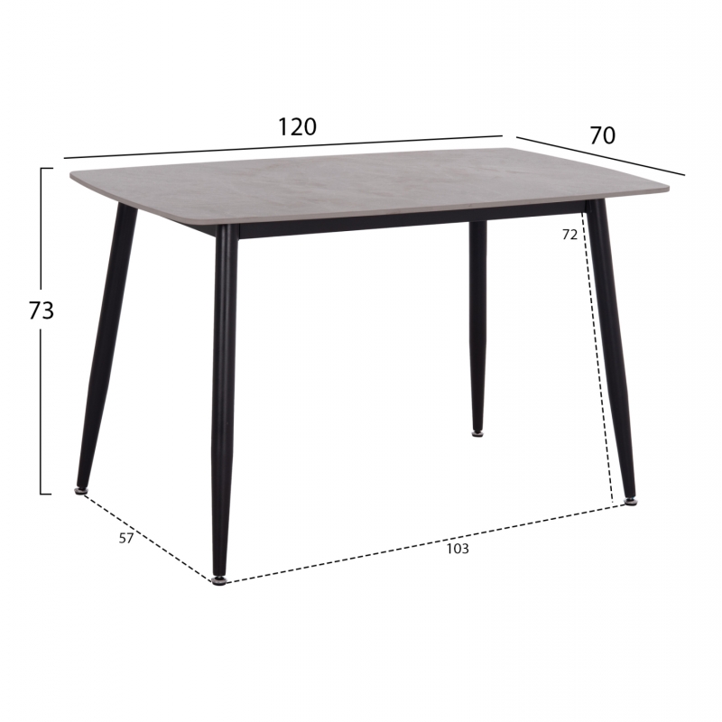 ΤΡΑΠΕΖΙ RAVEN HM9854.13 ΚΕΡΑΜΙΚΟ TOP ΓΚΡΙ ΜΑΡΜΑΡΟ-ΜΑΥΡΟ ΜΕΤΑΛΛΟ 120x70x73Υεκ.