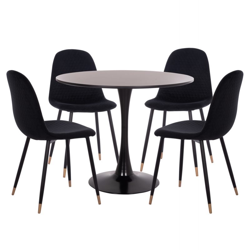 ΣΕΤ ΤΡΑΠΕΖΑΡΙΑΣ 5ΤΜΧ BROLIN HM21191 MDF TOP-ΜΕΤΑΛΛΙΚΑ ΠΟΔΙΑ-ΒΕΛΟΥΔΟ--ΜΑΥΡΟ